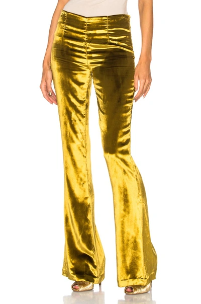 Shop Galvan Panne Velvet Trousers In Yellow