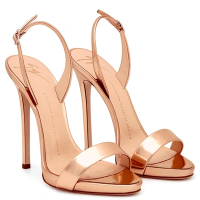 Shop Giuseppe Zanotti Mirrored Patent Leather 'sophie' Sandal Sophie In Bronze