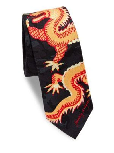 Valentino Garavani Dragon Silk Tie In Nero