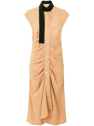 Shop Marni Ruched Scarf Detail Dress - Nude & Neutrals
