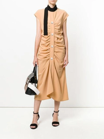 Shop Marni Ruched Scarf Detail Dress - Nude & Neutrals