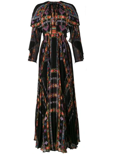 Etro Cape-effect Printed Plissé Silk-chiffon Gown