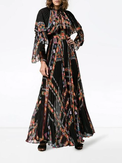 Etro Cape-effect Printed Plissé Silk-chiffon Gown