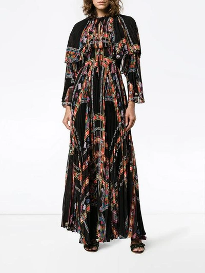 Etro Cape-effect Printed Plissé Silk-chiffon Gown