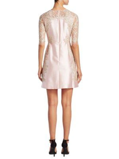 Shop Marchesa Roundneck Lace Dress In Blush