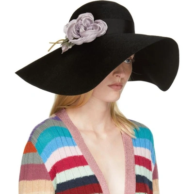 Shop Gucci Black Felt Flower Hat