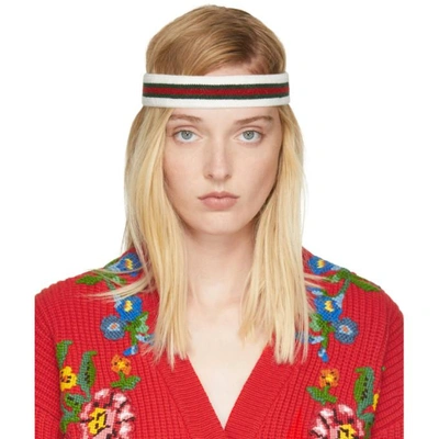 Shop Gucci Tricolor Web Headband In 9066 White/ Dark Gre
