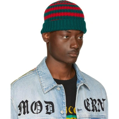 Shop Gucci Red And Green Striped Wool Beanie In 3174 Green/red