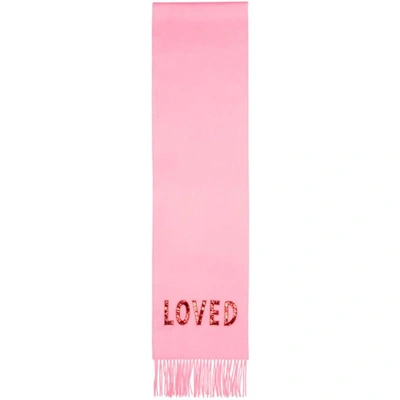 Shop Gucci Pink Cashmere 'loved' Scarf