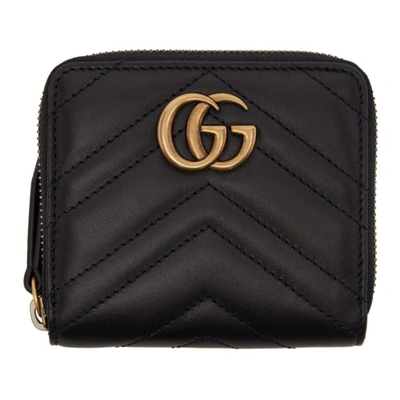 Shop Gucci Black Mini Gg Marmont 2.0 Zip Around Wallet