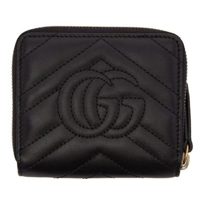 Shop Gucci Black Mini Gg Marmont 2.0 Zip Around Wallet