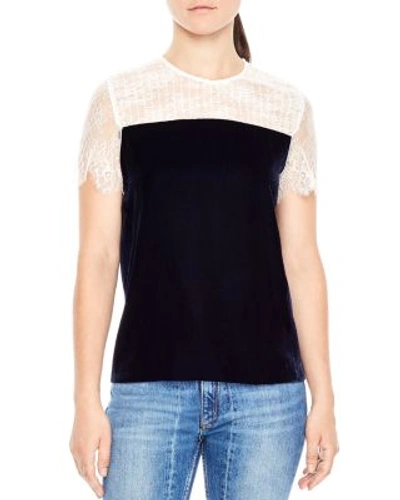 Sandro Alice Velvet Contrast Top In Navy Blue