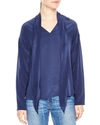 Sandro Pussybow Tie Silk Blouse In Cobalt
