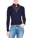 Sandro Ribbed Zip-up Sweater In Navy Blue