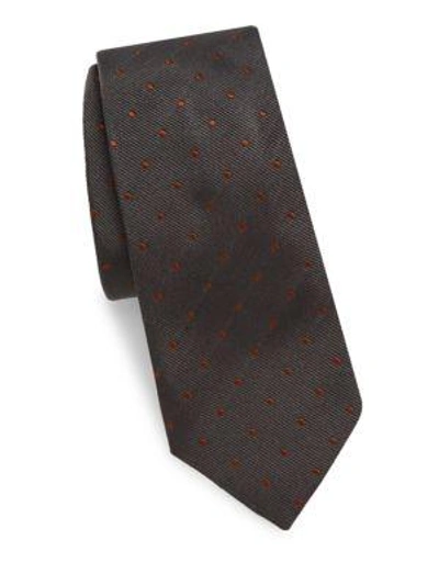 Brunello Cucinelli Mini Polka-dot Silk Tie In Mid Grey