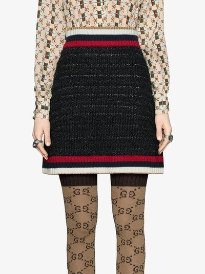 Shop Gucci Knitted Skirt With Web In Black