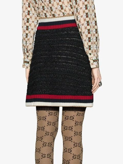 Shop Gucci Knitted Skirt With Web In Black