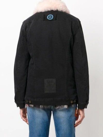 Shop Mr & Mrs Italy Fur Trim Denim Jacket In Black