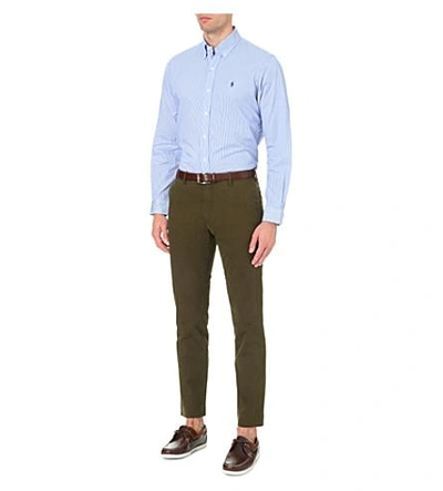 Shop Polo Ralph Lauren Standard-fit Single-cuff Striped Cotton Shirt In Blue Wht Stripe