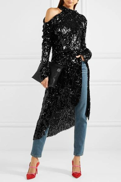 Shop Magda Butrym Blackpool Cold-shoulder Sequined Knitted Midi Dress