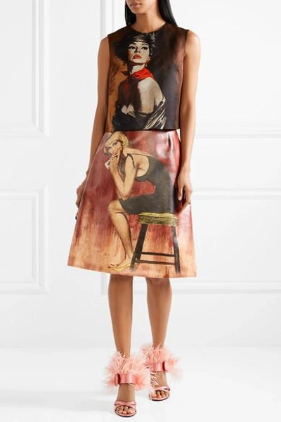 Shop Prada Printed Coated-cotton Midi Skirt