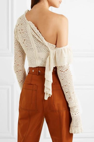 Shop Magda Butrym Natal One-shoulder Ruffled Crocheted Cotton-blend Bodysuit