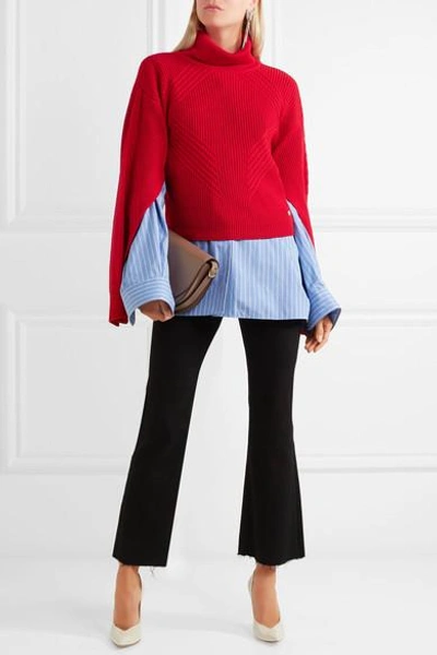 Shop Versace Split-sleeve Ribbed Wool Turtleneck Sweater
