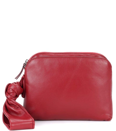 The Row Wristlet Leather Clutch In Deep Rouge Pld