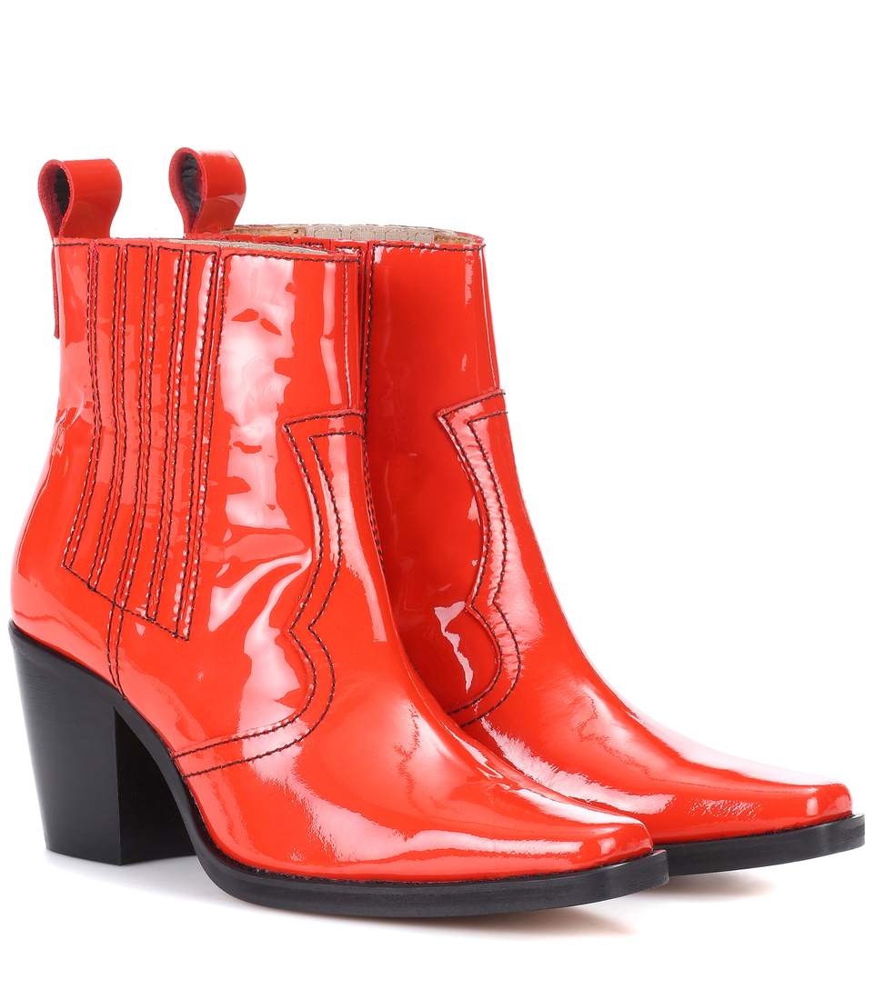 Ganni Callie Patent Leather Ankle Boots In Red | ModeSens