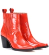 Ganni Callie Patent Leather Ankle Boots In Red