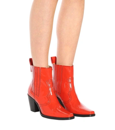 Shop Ganni Callie Patent Leather Ankle Boots In Red