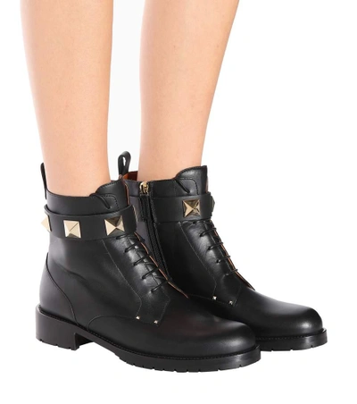 Shop Valentino Leather Ankle Boots In Black