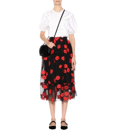 Shop Simone Rocha Floral-embroidered Tulle Skirt In Llack