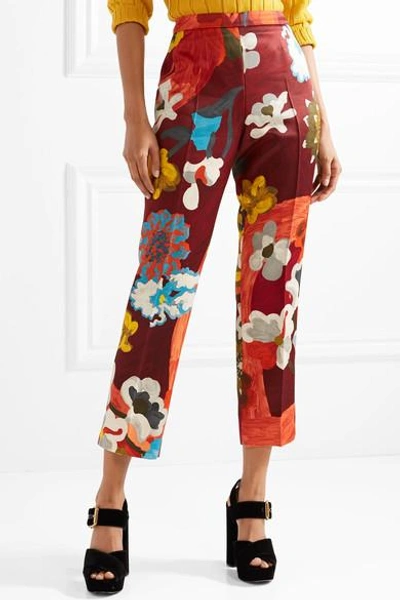 Shop Prada Printed Wool And Silk-blend Straight-leg Pants In Merlot