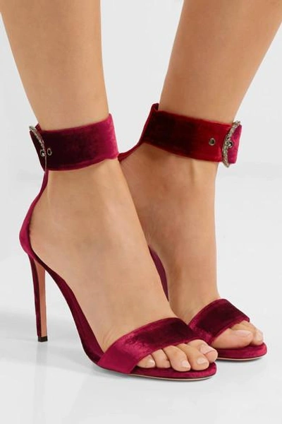 Shop Oscar Tiye Erica Embellished Velvet Sandals