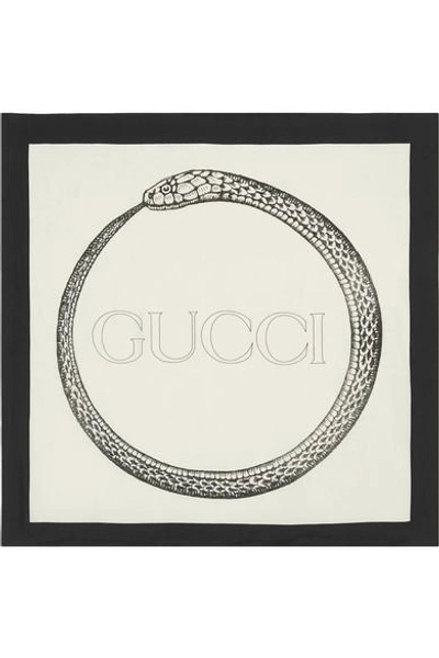 Shop Gucci Printed Silk-twill Scarf In Ivory
