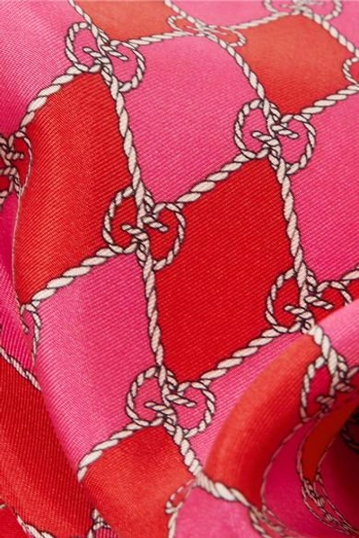 Shop Gucci Fringed Printed Silk-twill Scarf In Pink