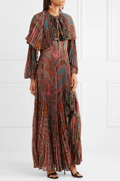 Shop Etro Cape-back Pleated Printed Georgette Maxi Dress