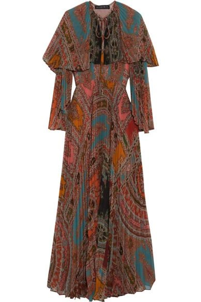 Shop Etro Cape-back Pleated Printed Georgette Maxi Dress