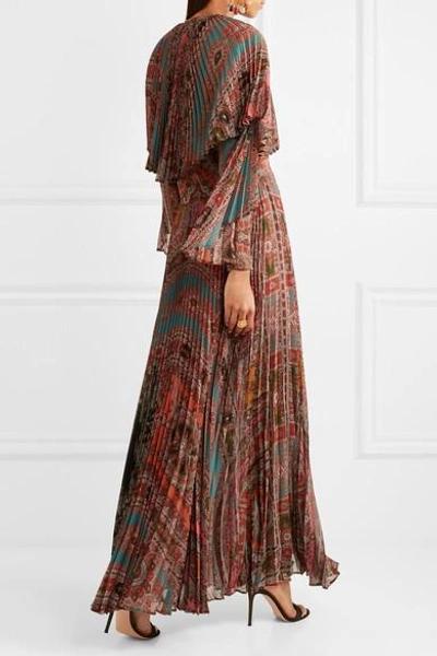 Shop Etro Cape-back Pleated Printed Georgette Maxi Dress