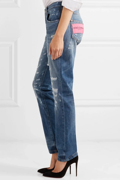 Shop Dolce & Gabbana Distressed Slim Boyfriend Jeans In Mid Denim