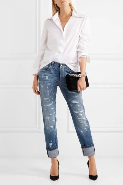 Shop Dolce & Gabbana Distressed Slim Boyfriend Jeans In Mid Denim