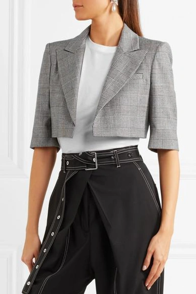 Shop Sara Battaglia Cropped Prince Of Wales Checked Wool-blend Blazer