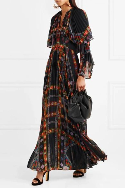 Shop Etro Cape-effect Printed Plissé Silk-chiffon Gown