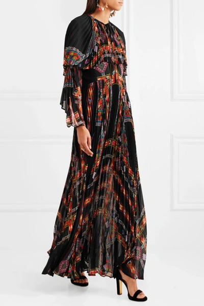 Shop Etro Cape-effect Printed Plissé Silk-chiffon Gown