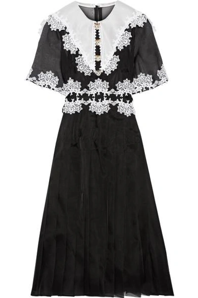 Shop Dolce & Gabbana Lace-trimmed Pleated Silk-blend Organza Dress