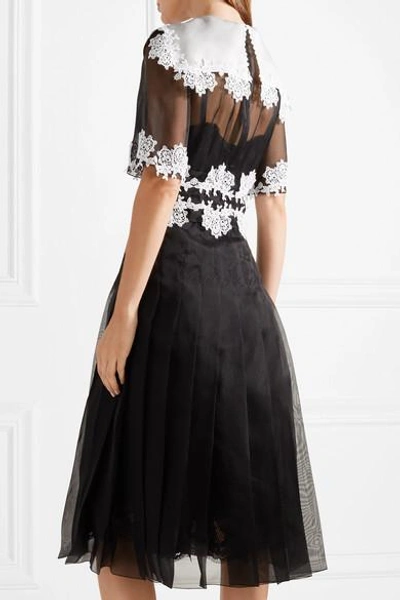 Shop Dolce & Gabbana Lace-trimmed Pleated Silk-blend Organza Dress