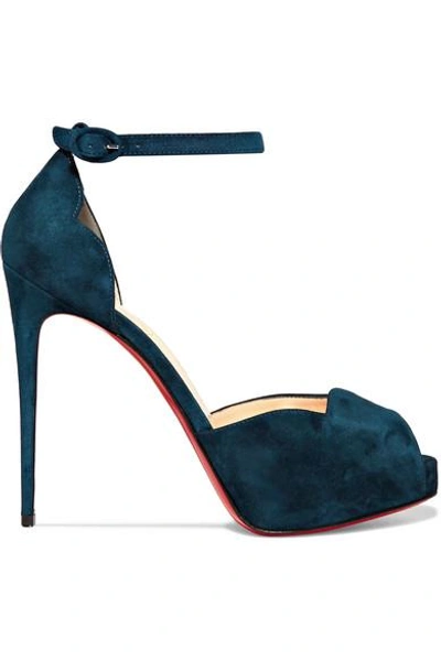 Shop Christian Louboutin Aketata 120 Suede Platform Sandals In Storm Blue