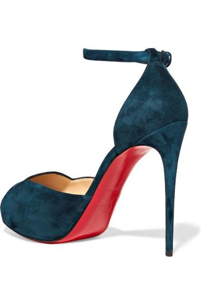 Shop Christian Louboutin Aketata 120 Suede Platform Sandals In Storm Blue