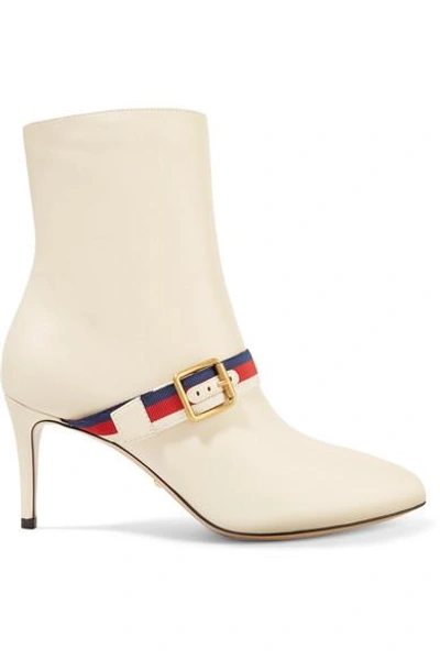 Shop Gucci Grosgrain-trimmed Leather Ankle Boots In White